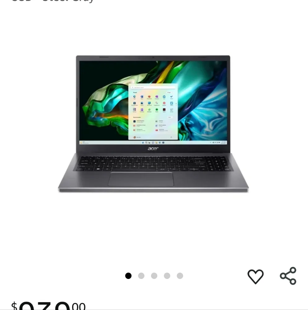 Acer 5 2024 New 15.6 Silver and Black Laptop Used 2 Times Windows HD 5star